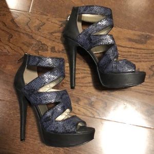 Michael Antonio Snakeskin Strappy Sandal Heels